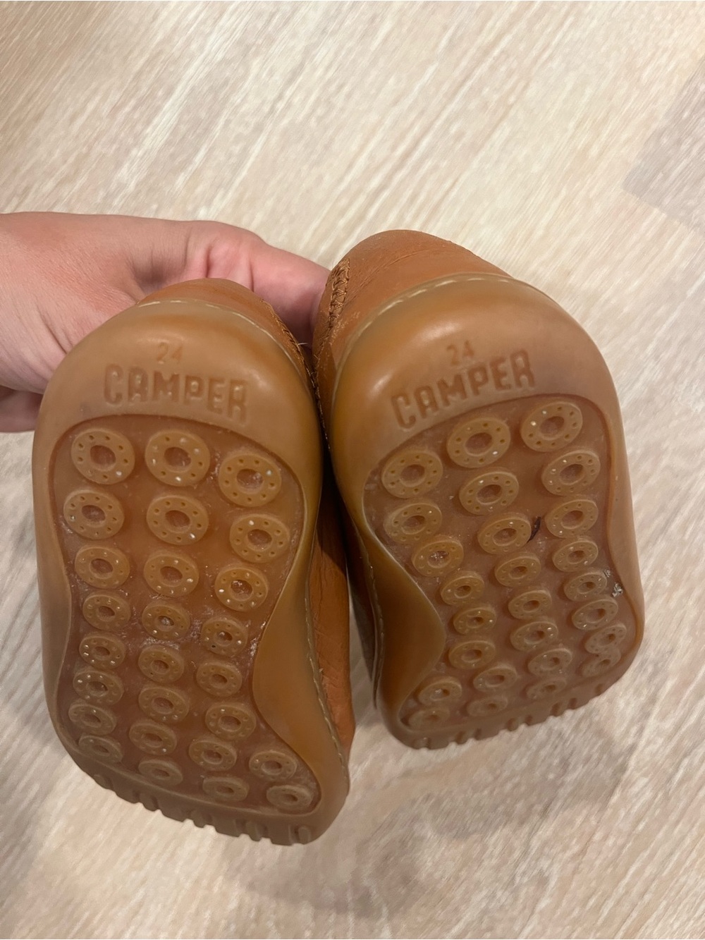 Camper Kids Tan Leather Moccasins